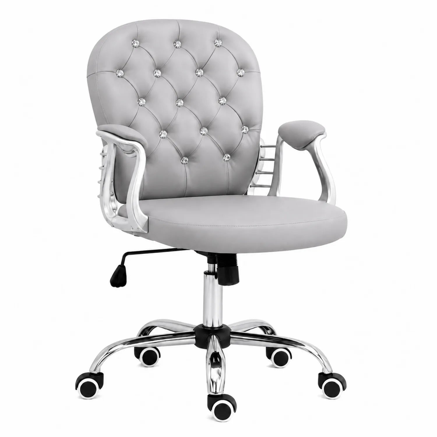 Silla de oficina giratoria de piel sintética gris con ajuste de altura