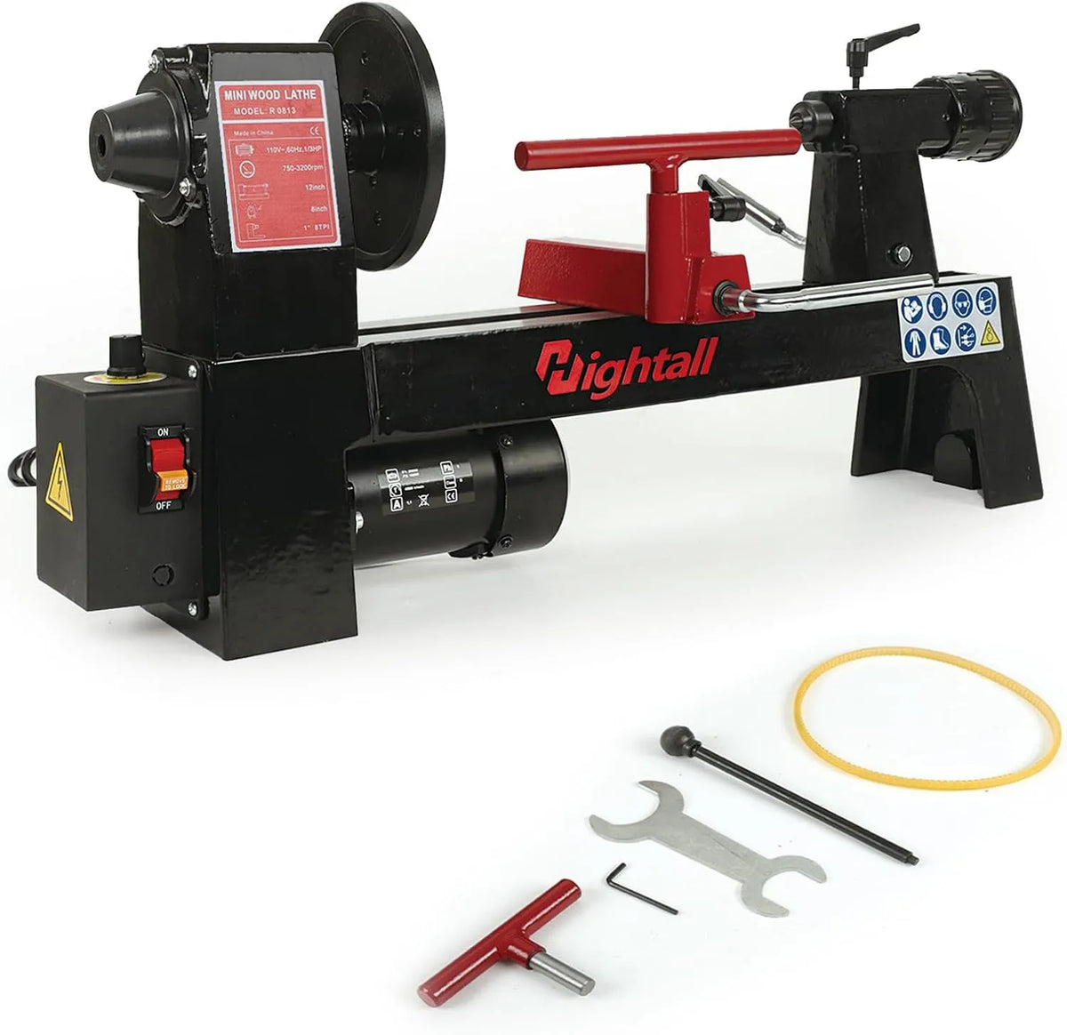 hightall Torre de madeira de 30.5 cm com velocidade variável 750-3200 rpm, motor 1/3 HP, ideal para tornear e trabalhar madeira