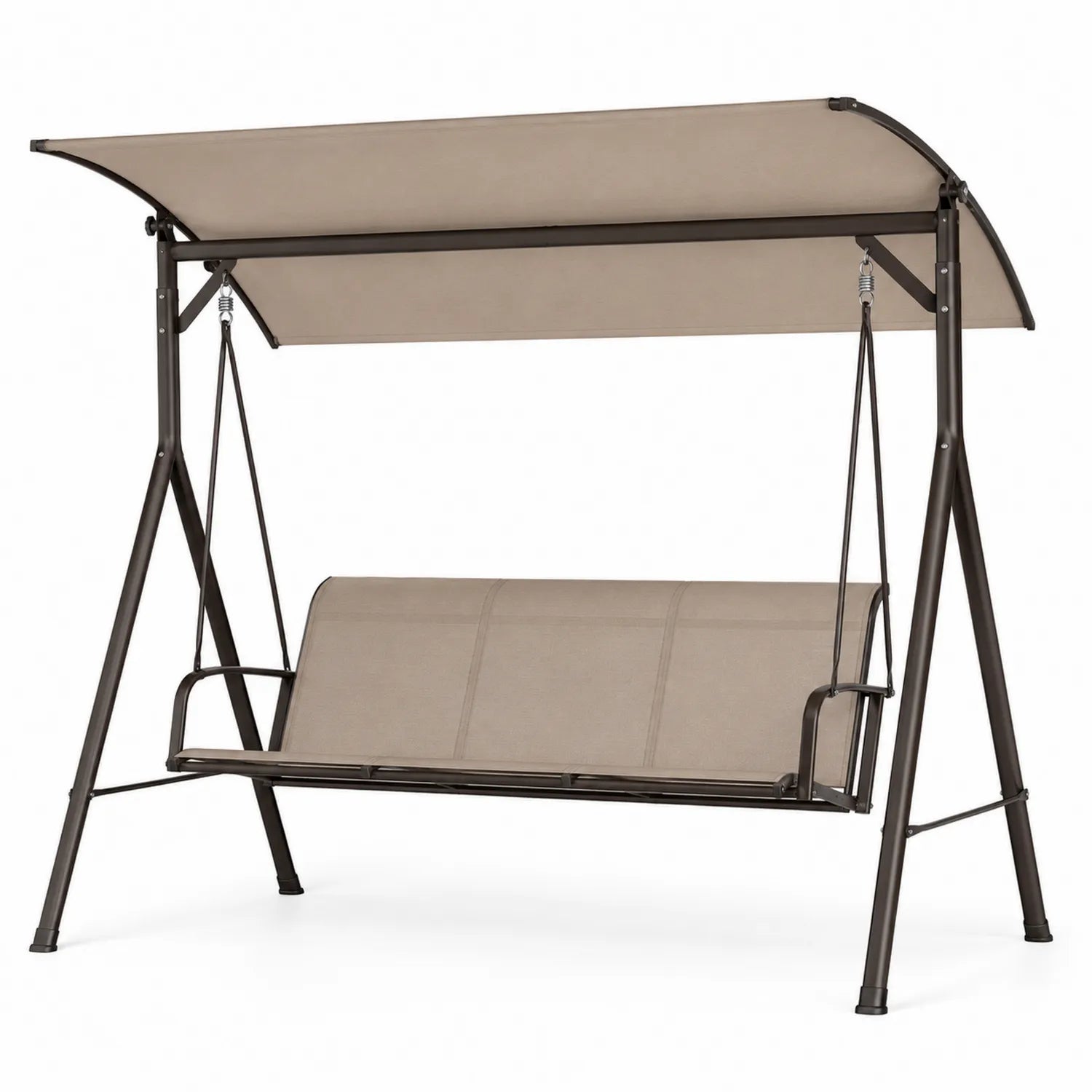 Columpio de acero con asiento de textileno beige y toldo ajustable