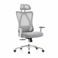 Silla de Oficina de Malla Gris con Base Cromada y Reposacabezas Ajustable