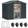 GOPLUS Abrigo de jardim em metal galvanizado 3,66 m² com telhado inclinado e ventilação, 7,17 m³, resistente ao tempo, portas deslizantes, Pátio 235x171x196 CM, cinzento