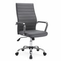 Silla de oficina giratoria de piel sintética gris con soporte cromado