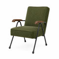 Silla de salón con tapizado de pana verde y estructura de metal negro