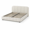 Cama de tela beige con base de láminas 200x150 cm