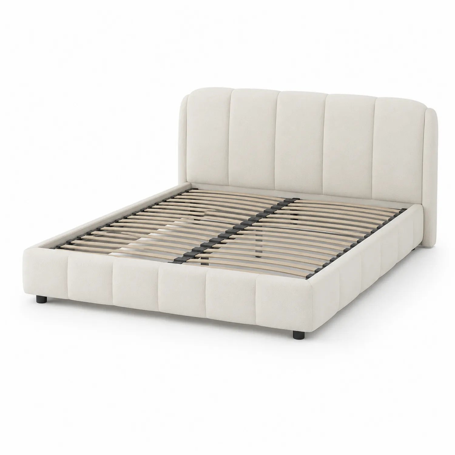 Cama de tela beige con base de láminas 200x150 cm