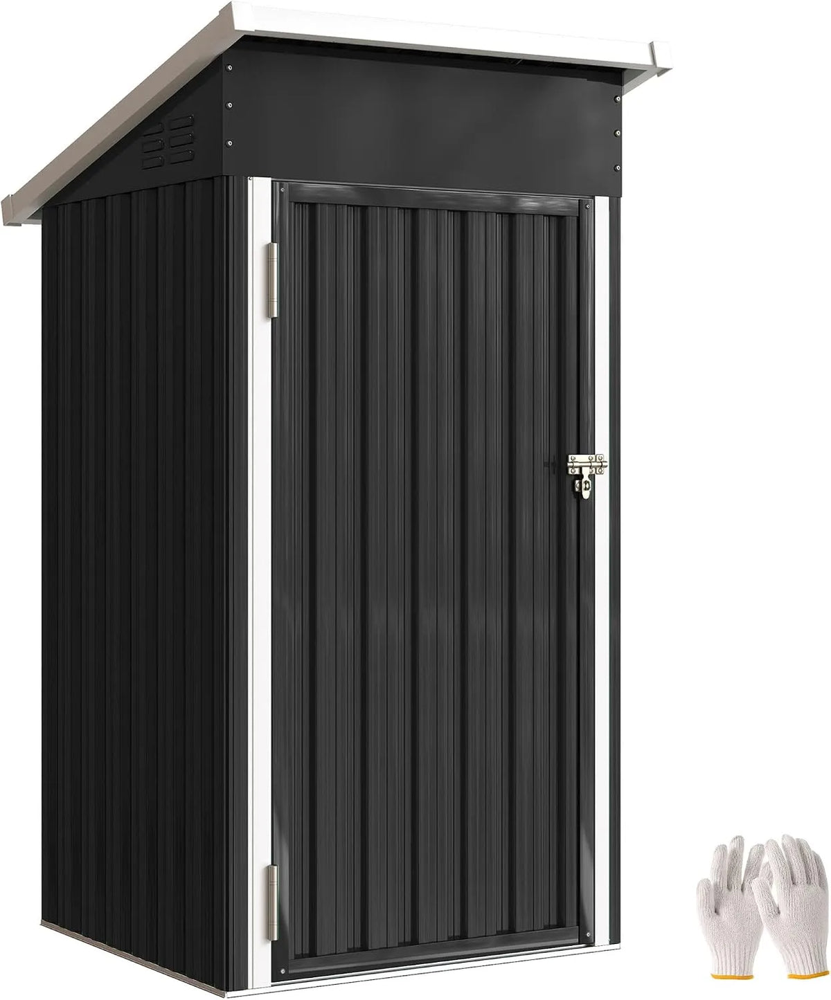 Abrigo de jardim de metal Outsunny, 107.5x91x185 cm, Porta trancável, Ventilação, Telhado inclinado, Armazenamento exterior de aço galvanizado, cinzento