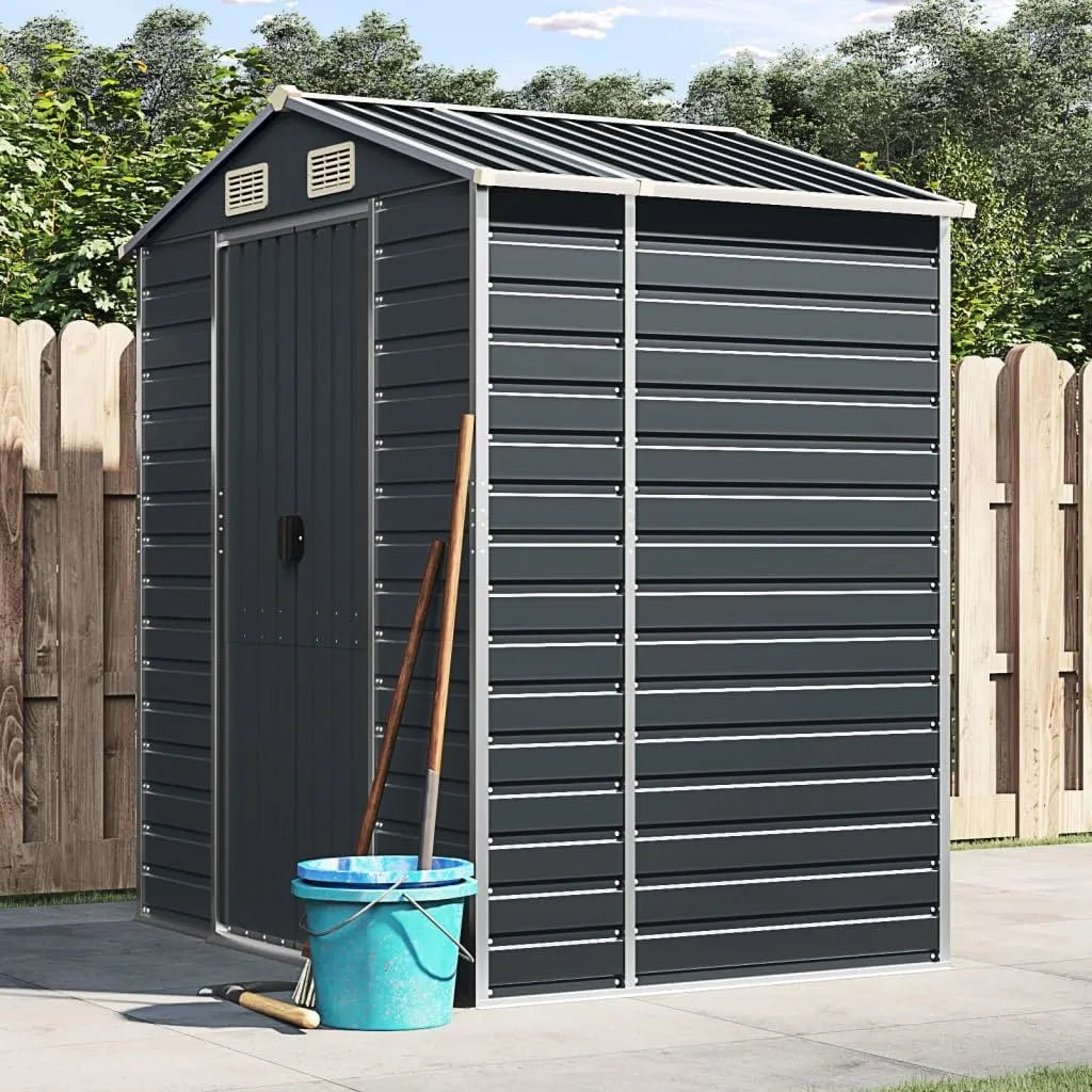 Tidyard Abrigo de jardim Antracite de aço galvanizado 191x130x198 cm com porta, Cabine de armazenamento ao ar livre para ferramentas