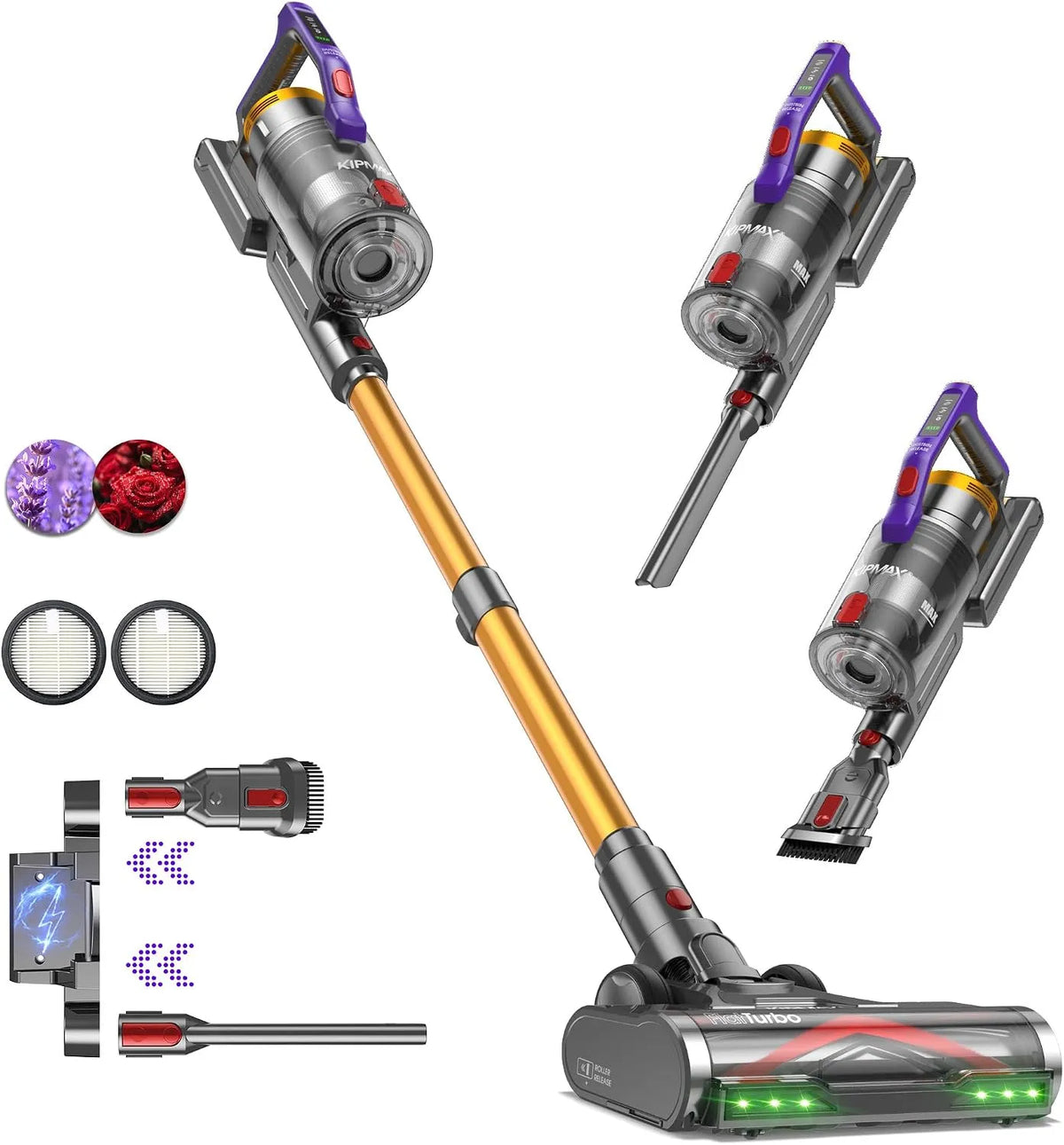 KIPMAX 550 W Vacuum Wireless Broom - 70 Min Autonomia, Ecrã LED, Aromaterapia, Filtração avançada, Ideal para Cabelo Animal, Tapetes e Pisos Rígidos
