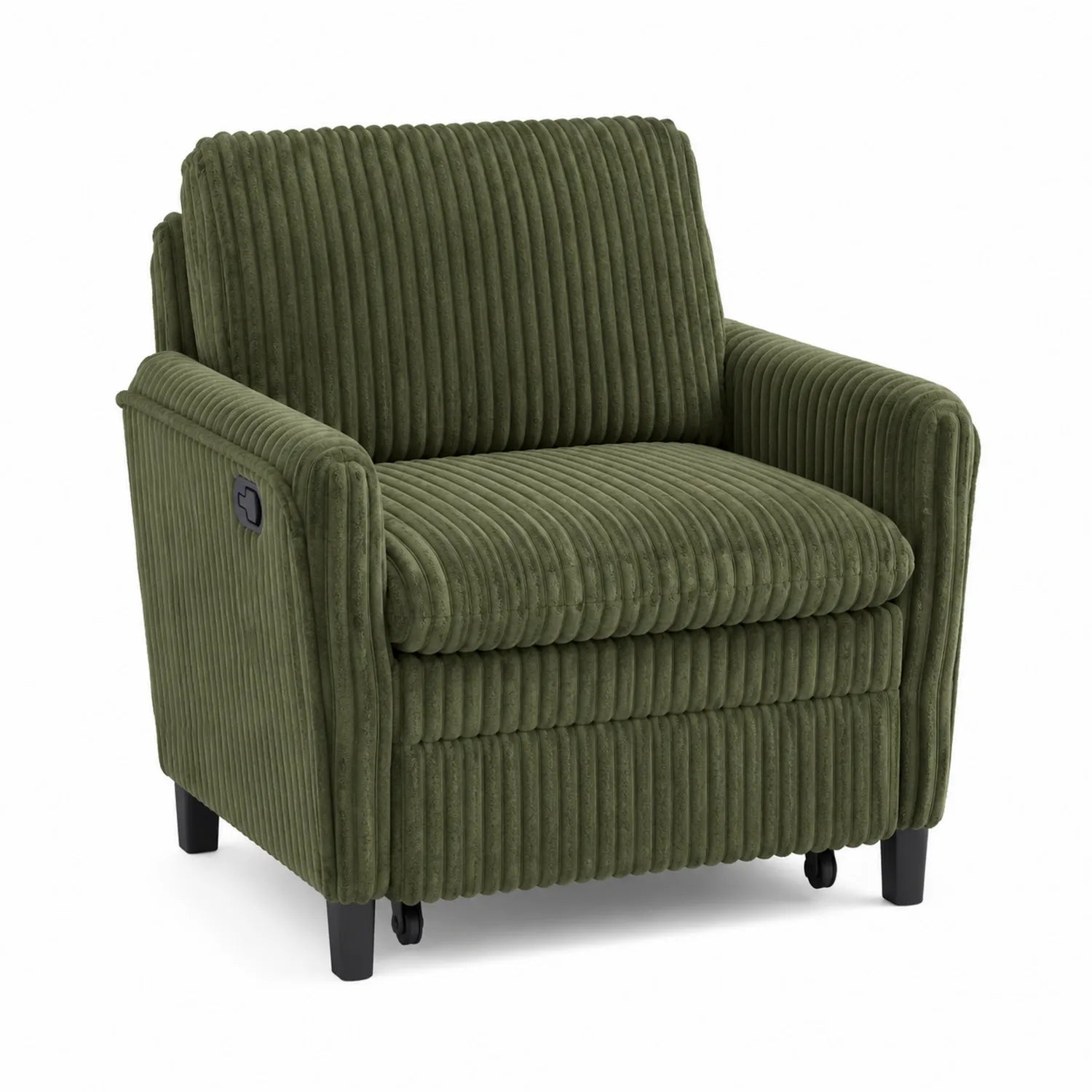 Sillón reclinable de pana verde oliva con patas de madera
