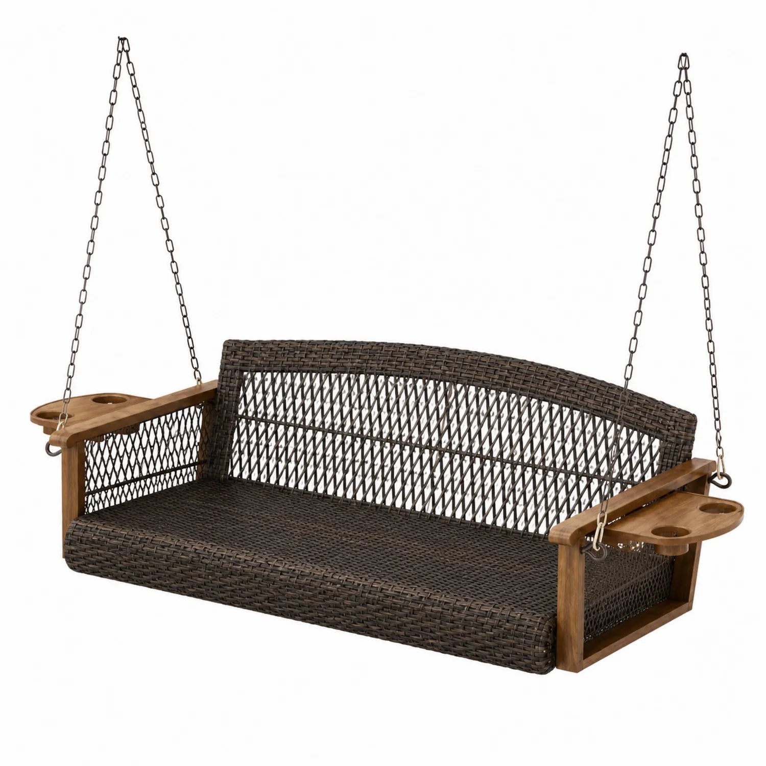 Columpio de Mimbre Sintético para Exterior con Marco de Madera de Teca, Gris Oscuro