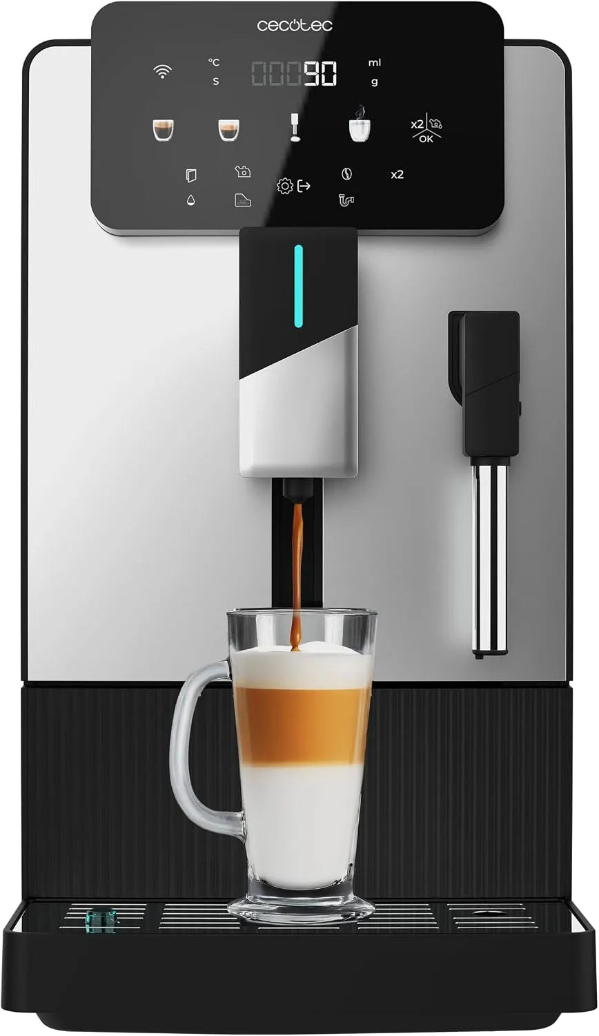 Cecotec Compact Superautomatic Cafeteira com vapor Latte Art, 19 bars, termobloco, moinho cônico, tanque 1.1 L, limpeza automática
