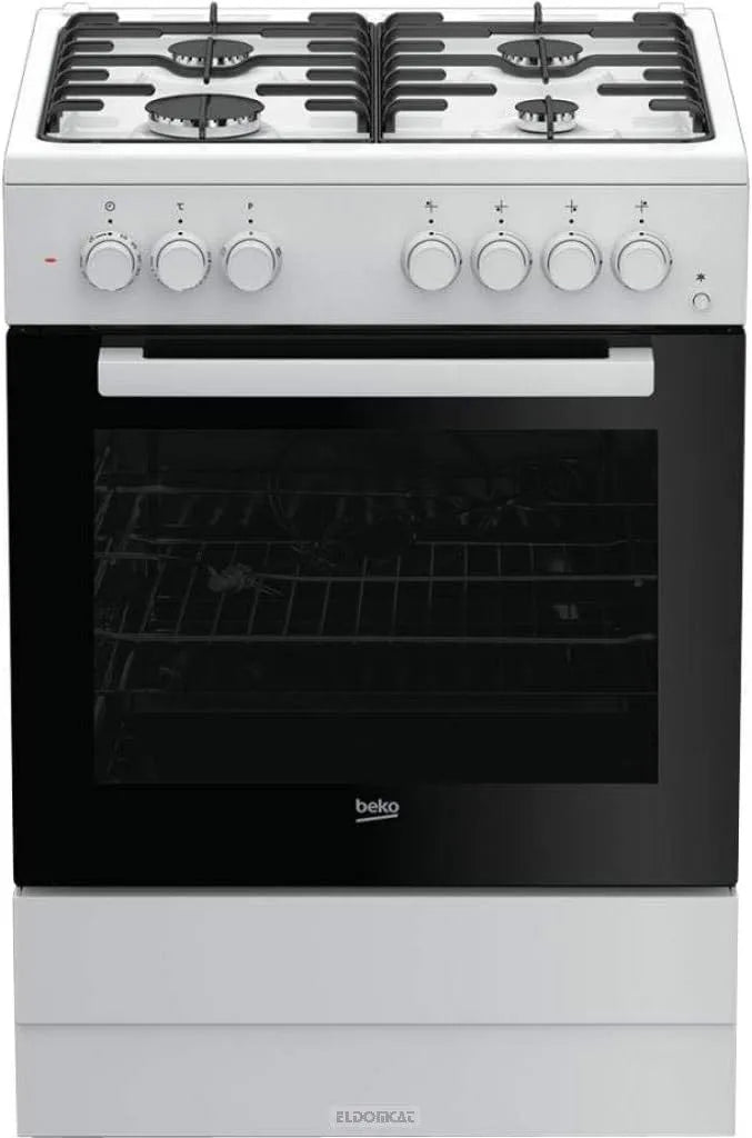 Beko FSST62110DW Fogão de gás com forno, branco, controlos rotativos