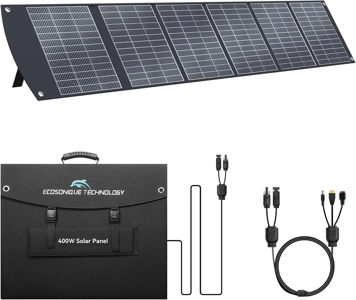 Ecosonique Technology Painel Solar Ecosônico portátil 400 W com suportes, 40 V MC4, usinas elétricas compatíveis