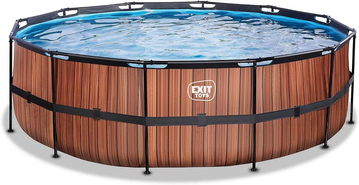 EXIT TOYS TOYS EXIT Piscina Madeira Ø450x122 cm com bomba e escada - Grande Piscina redonda e profunda