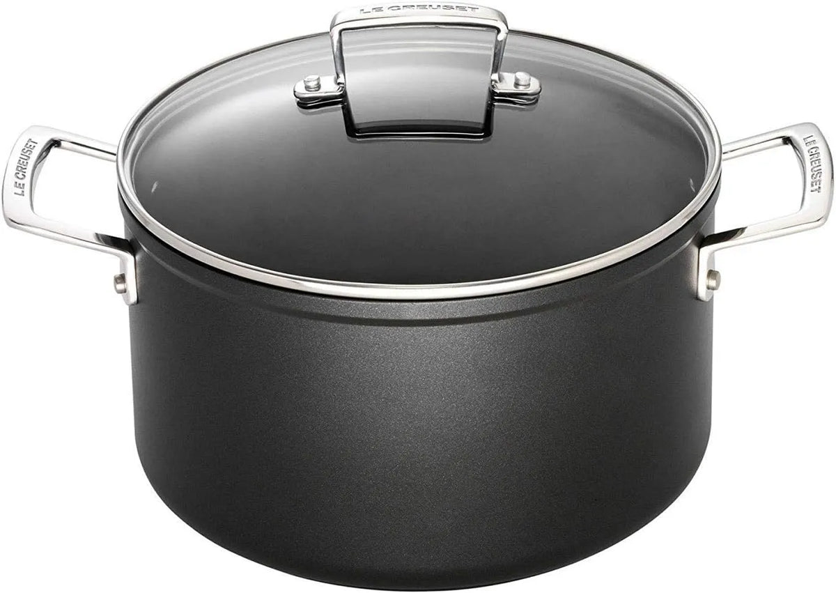 LE CREUSET Cocote Creuset em alumínio forjado com capa de vidro, 24 cm, cores Antracite e Prata