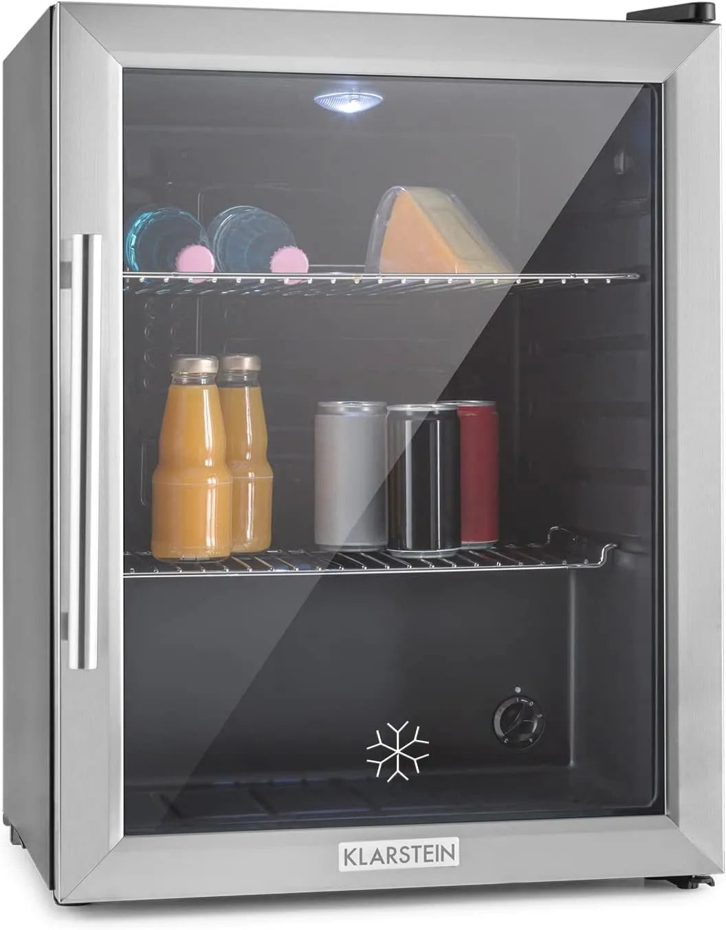 Mini Silencioso KLARSTEIN Frigorífico, 60 L, para quarto e escritório, prateleiras ajustável, Ideal para Bebidas, Vinho e Cerveja