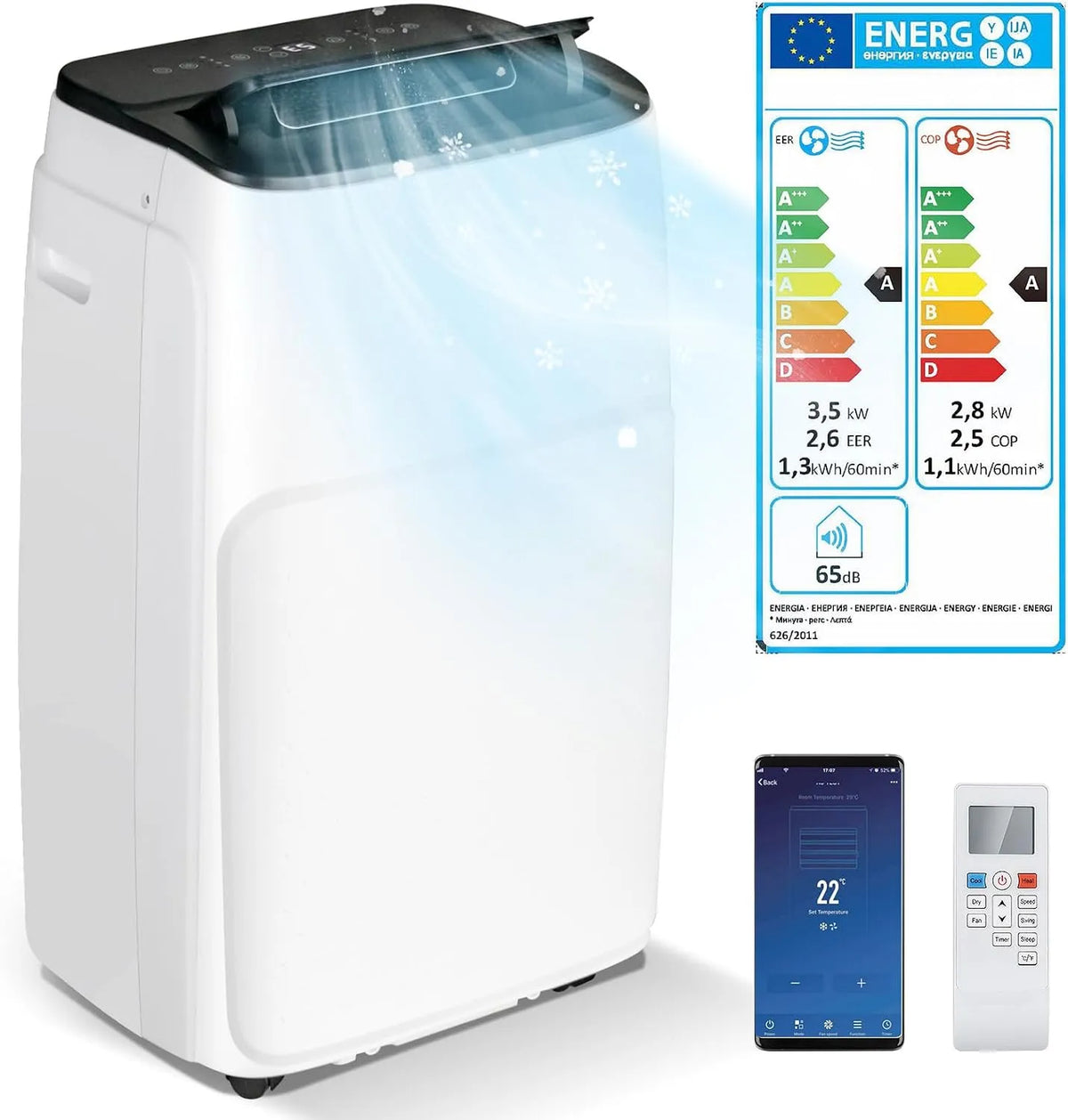 RELAX4LIFE Ar condicionado portátil 5 em 1, silencioso com 12.000 BTU, Modo noturno e aquecimento