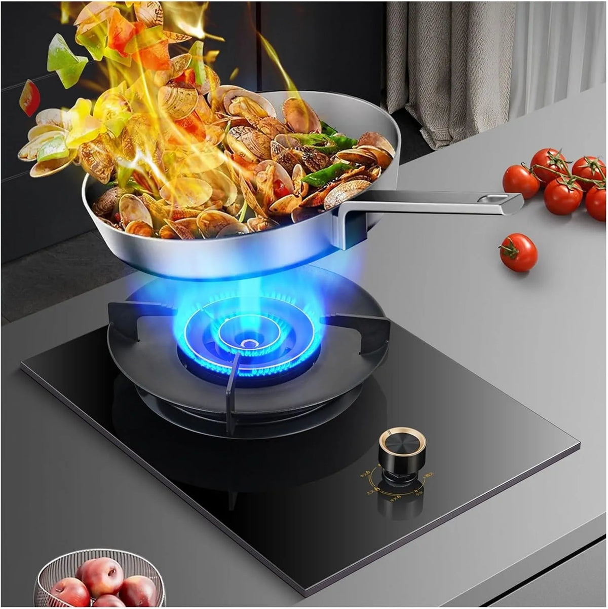 BZJPRFC Portátil Gas Rake 5.0 KW, Acampamento em aço inoxidável com segurança anti-flamação (preto, GPL)