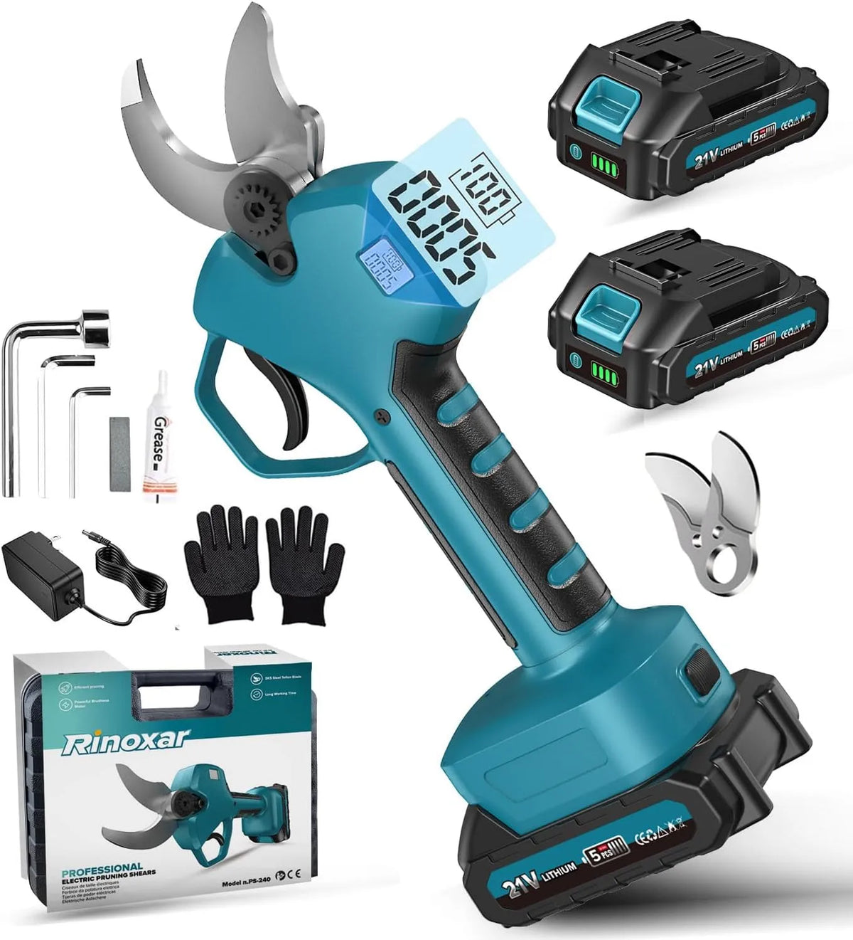 RINOXAR Profissional elétrico Scutter sem fios 40 mm, 21 V com bateria dupla e motor sem escova, ecrã LCD