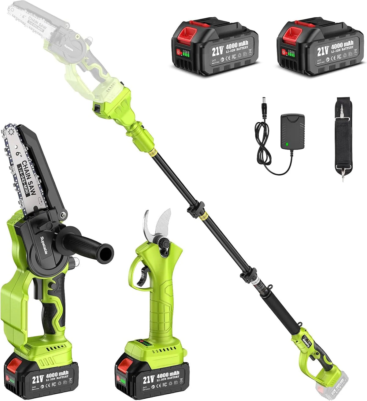 Supstable Mini Serra de 6 polegadas e secador telescópico elétrico, 4 em 1 Ferramenta de Linging com bateria de 4000 mAh, intervalo de 4,6 m