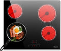 Mesa de cozinha de vidro cerâmico 4 zonas 6000 W, 60 cm, recessos, função de pausa, 9 níveis de potência, temporizador encastrado, segurança infantil, Disaenvir