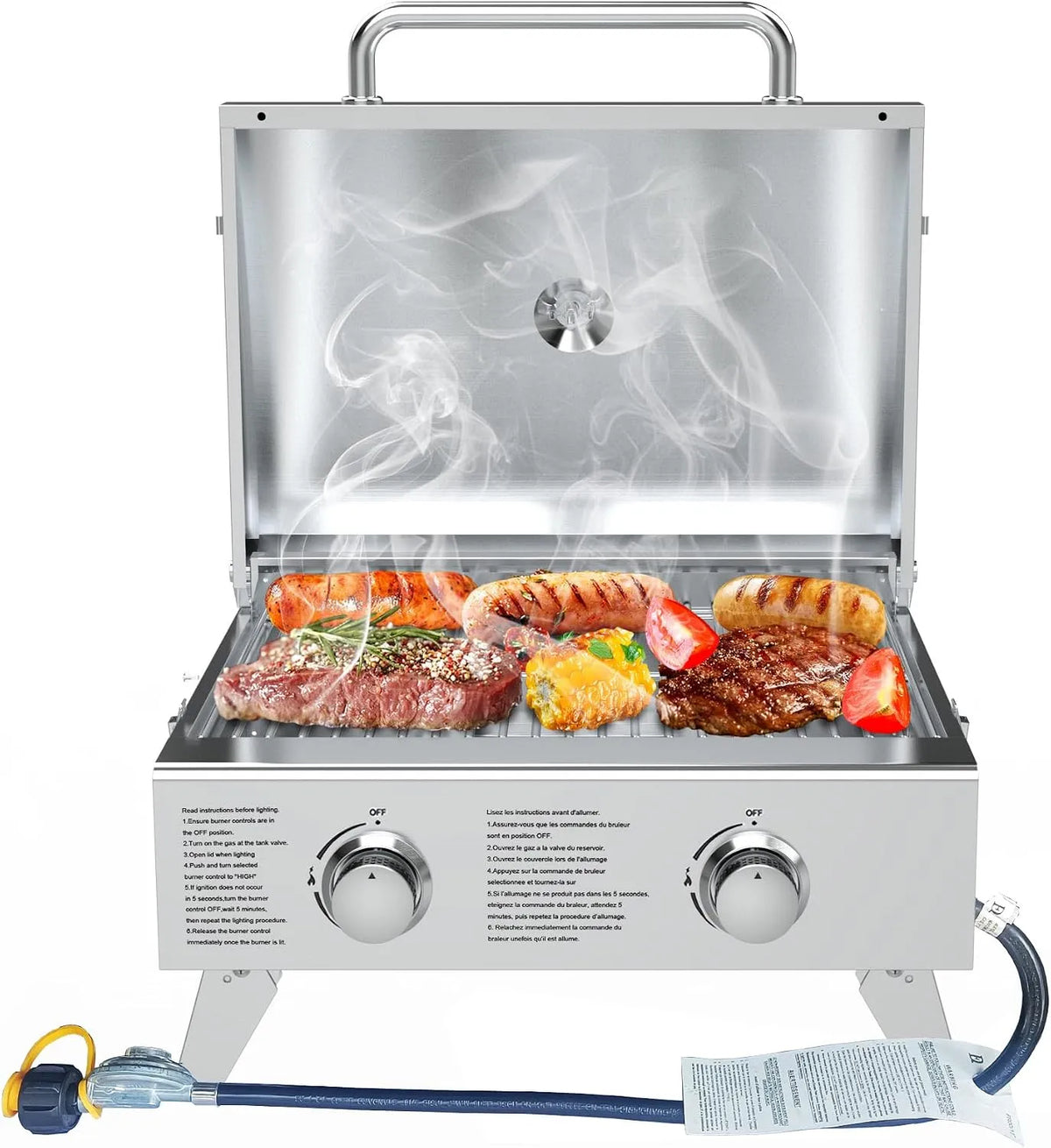 Portable gas grill 2 queimadores BBQCuker - Parque de campismo ao ar livre com termômetro encastrado