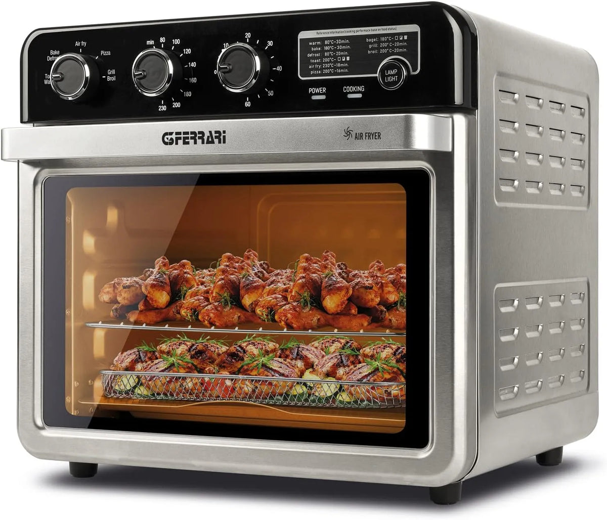 G3 Ferrari G10221,32 L, 2000 W forno de convecção, multifunções com 5 programas, temperatura ajustável até 230 °C, aço inoxidável sem BPA / PFOA