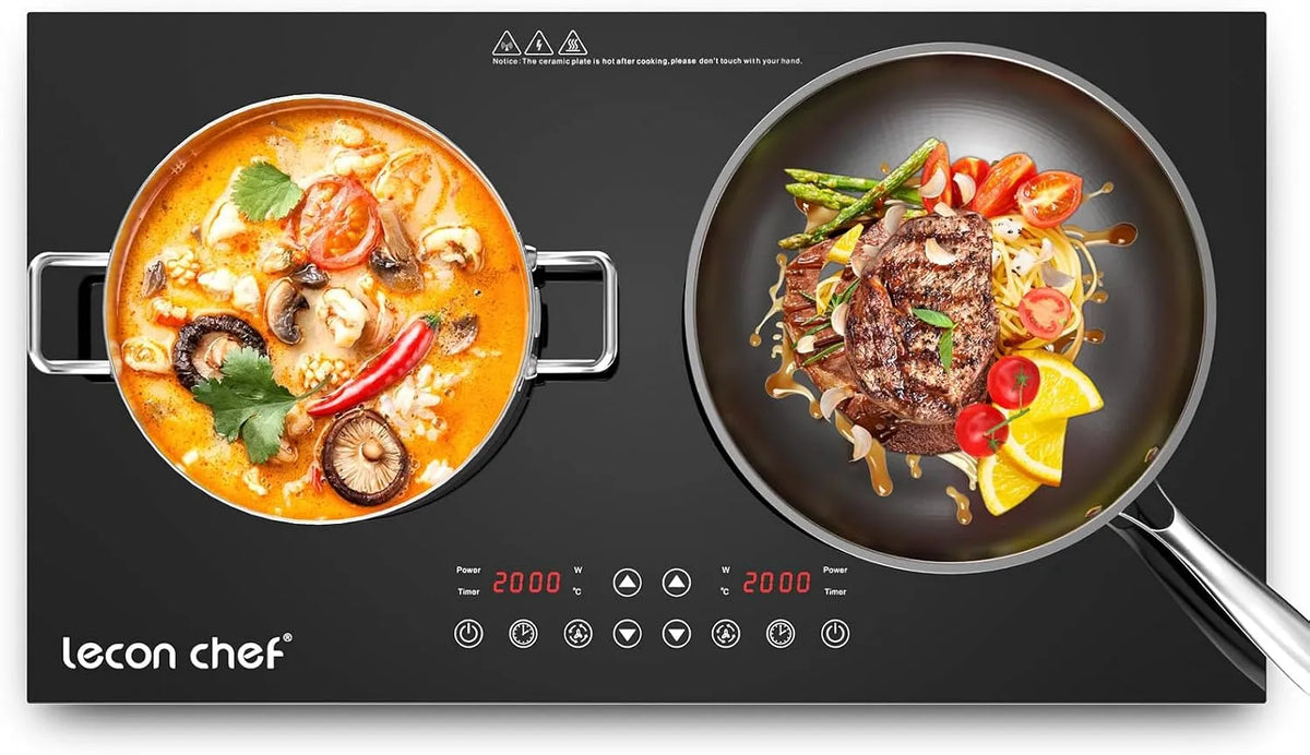 lecon chef Placa de cozedura dupla indução 4000 W, termostato independente, ecrã tátil, temporizador 240 min
