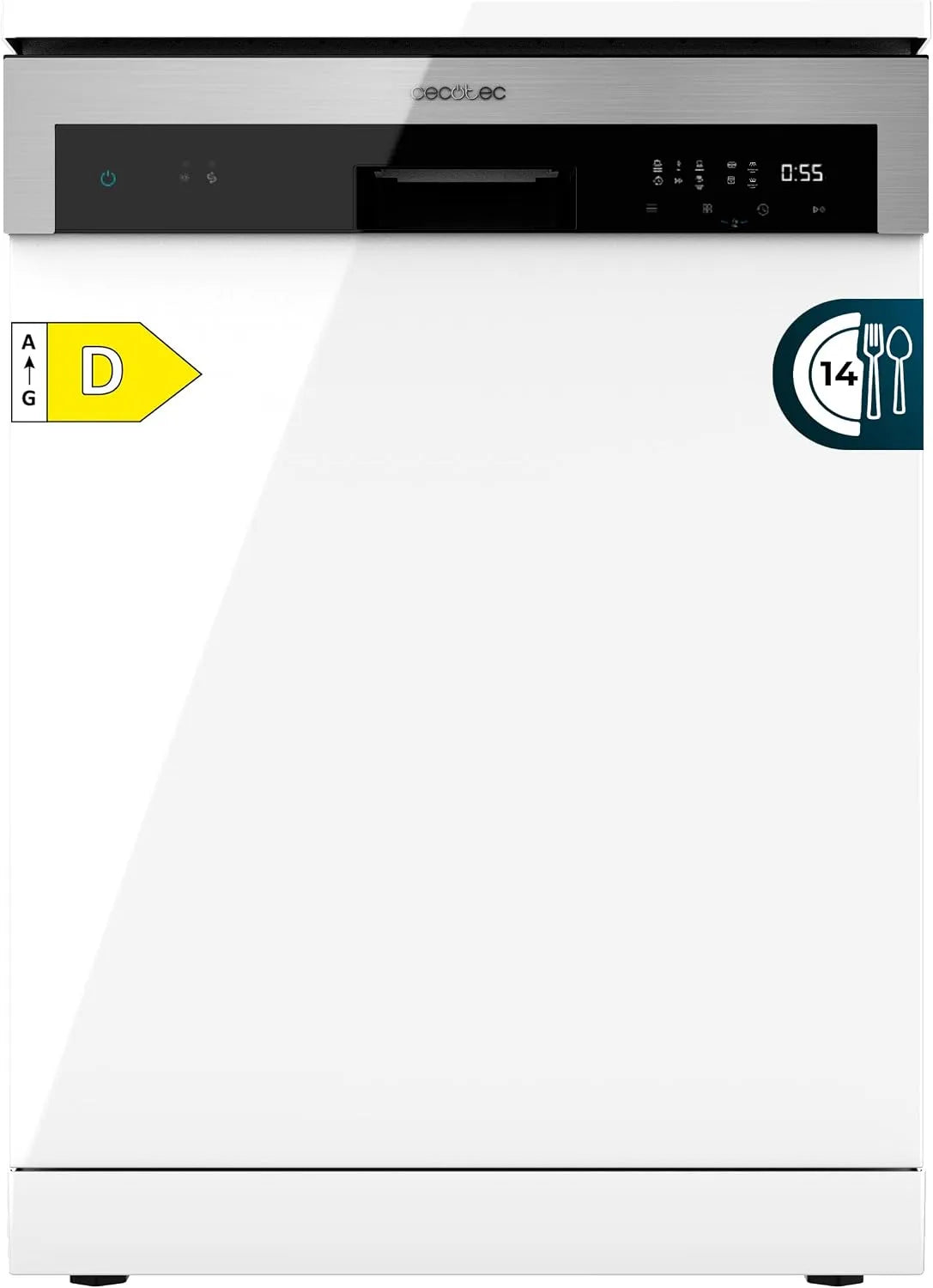 Máquina de lavar loiça Cecotec Bolero 6200 D, 1850 W, 14 talheres, 6 programas, D-Class, lavagem de área dupla, meia carga, partida atrasada, AquaStop eletrônico, painel de toque