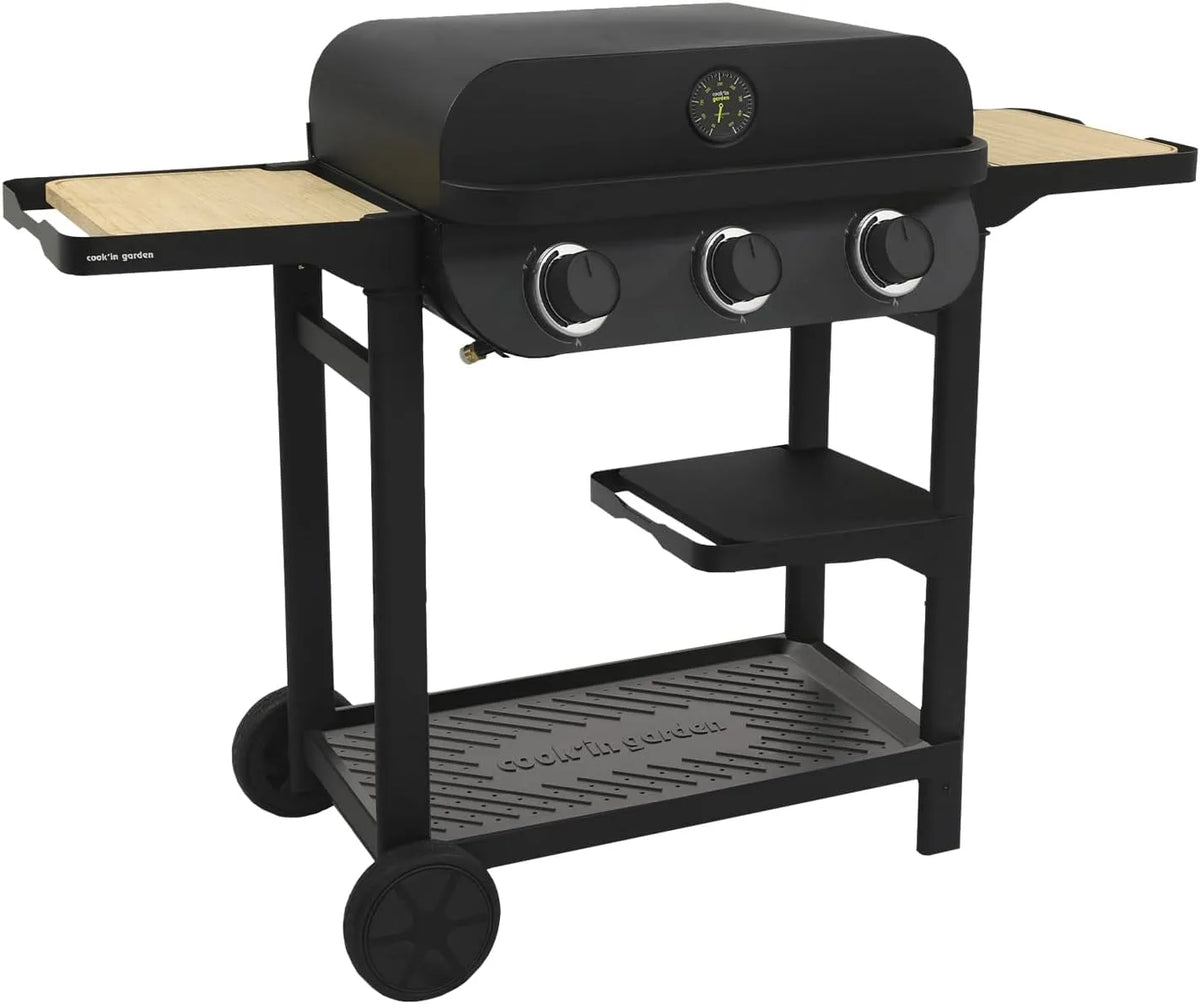 Cook'in garden Cozinhar Jardim Gás Churrasco FLAVO 60,3 Queimadores, Grill & Plancha, Metal, Taça de aço, Fácil ignição, Tampa com Termômetro, Terraço & Jardim