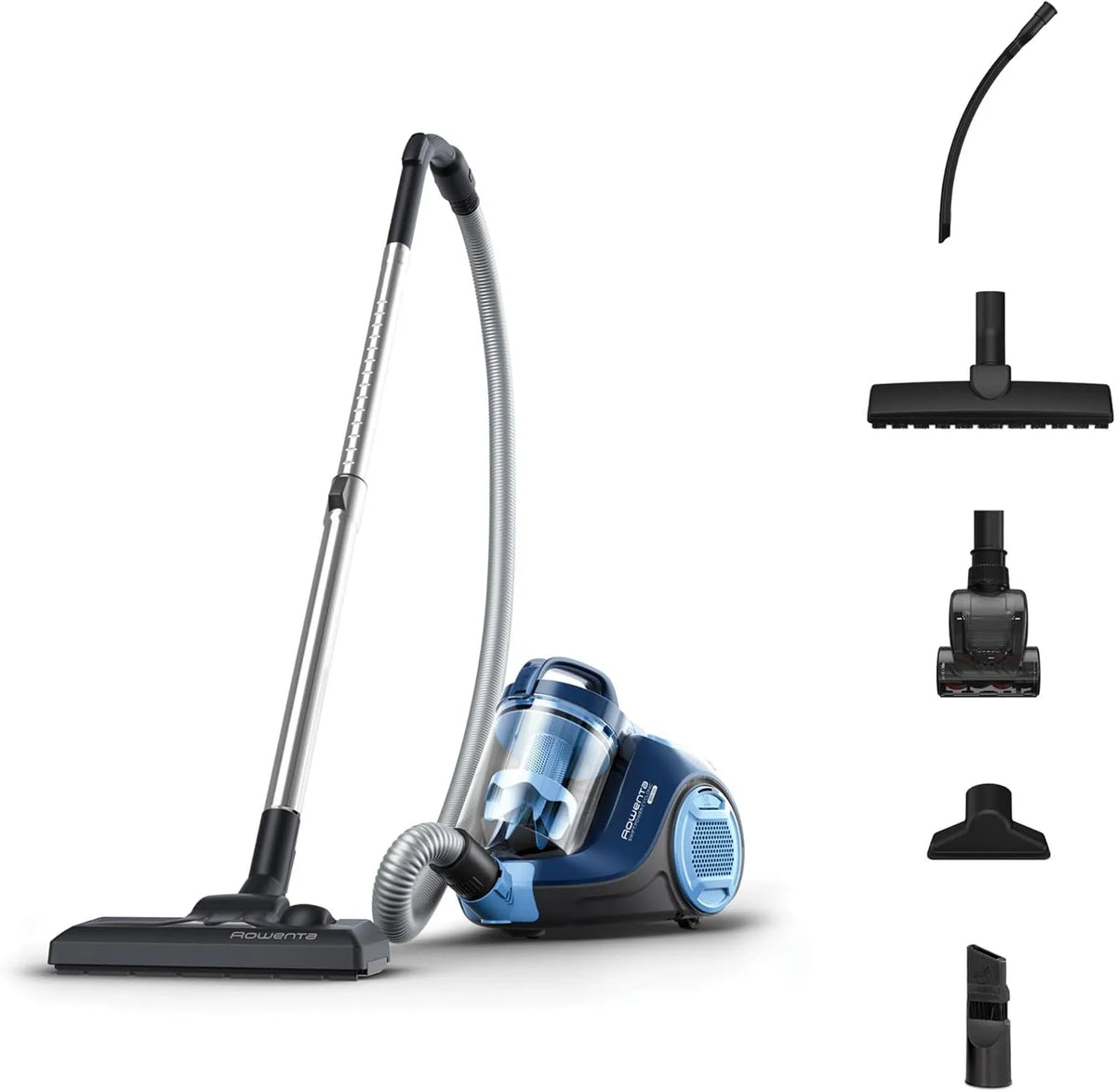 Rowenta Cyclonic Vacuum sem saco 900 W, Compacto com alta filtração e acessórios, Blue Model RO2981EA