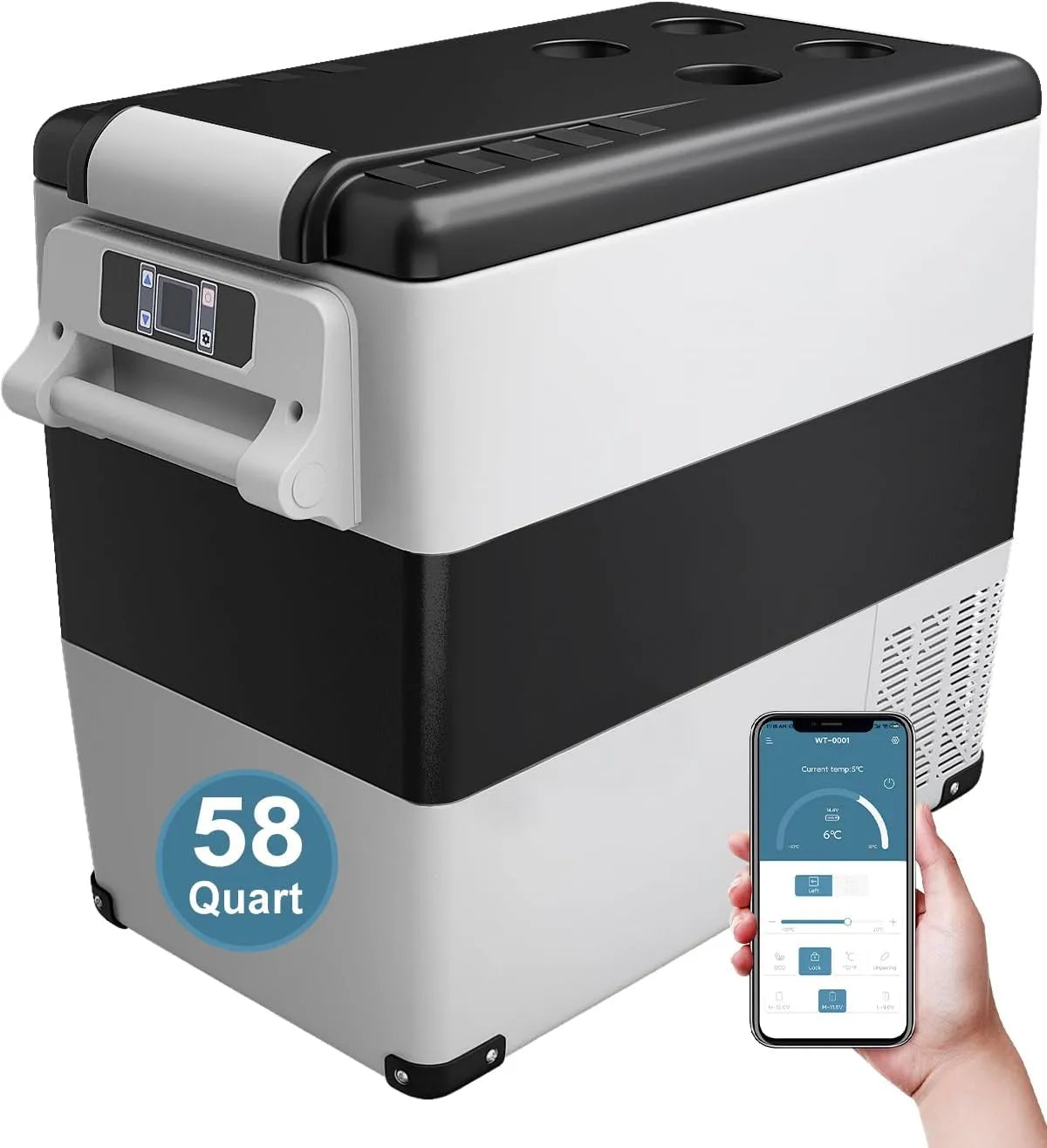 Feelfunn 12 V 58 L Portable elétrico Gelado com duplo AC / DC fonte de alimentação para caminhão, acampando carro, barco e viagens