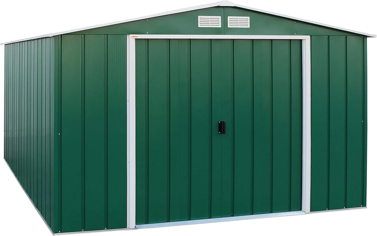 Abrigo de jardim Metal galvanizado Duramax ECO 10 x 12 cm, Telhado Reforçado, Verde sólido