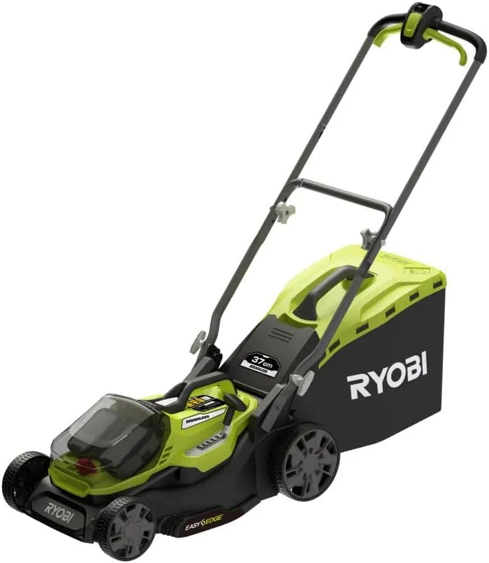 RYOBI YROBI 18 V ONE+ 37 cm Mower elétrico sem fios com 5,0Ah Bateria e carregador, função de munching, capacidade 45 L, controlo centralizado, Jardins de 300 a 500 m²