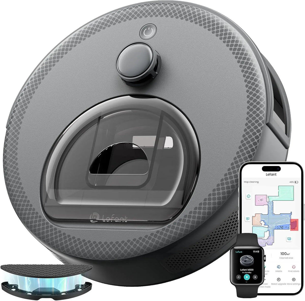 Robô Lefant M330 aspirador 3-em-1 com navegação avançada, 5000Pa, Cartografia Inteligente, Alexa Compatível