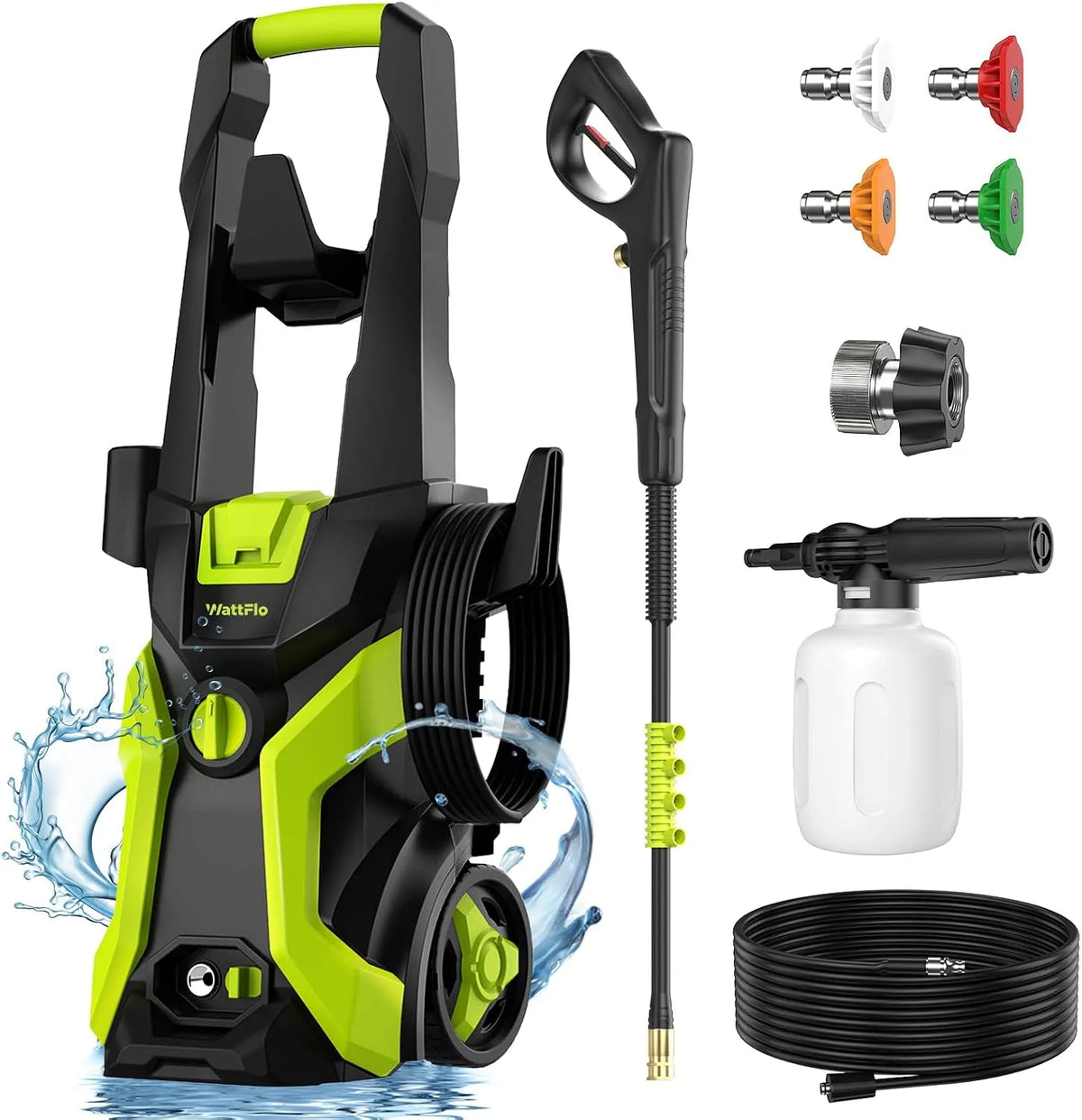 WattFlo Multifunções de limpeza de alta pressão com bicos intercambiáveis e canhão de espuma - Verde brilhante