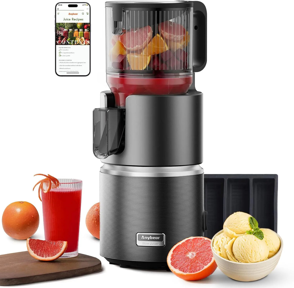 Anybear Frigorífico, frigorífico, grande 124 mm, prensagem lenta do sistema duplo, Tritan BPA-livre
