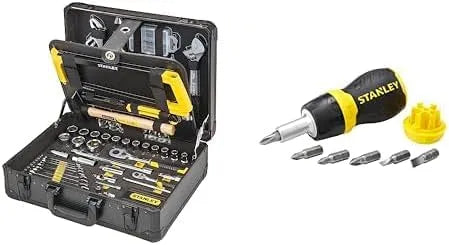 Stanley Multifunction Tool Set - 142 Peças: Alicates, chave ajustável, nível, medidor e chave de fenda Bimaterial Clique com 6 bits