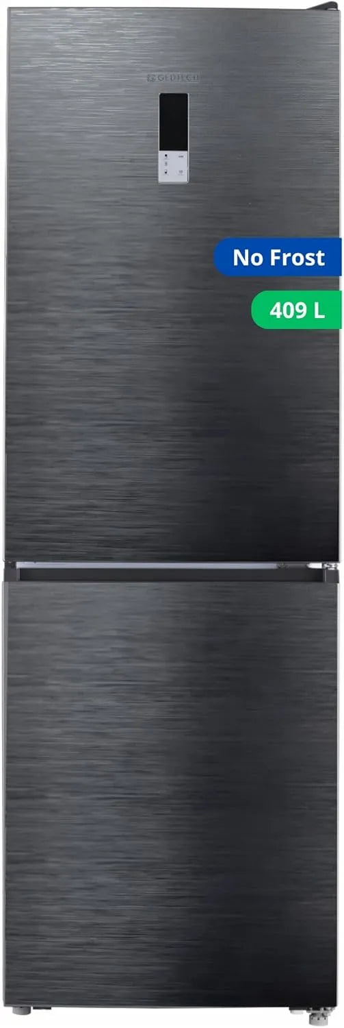 GEDTECH 409 L Frigorífico combinado de aço inoxidável escuro - Sem geada, congelador baixo